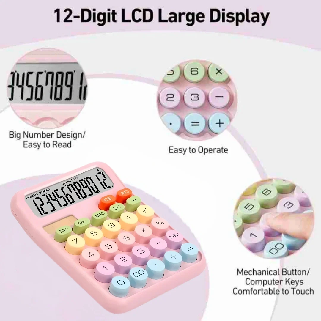 Tecmarx Desktop Calculator | 12-Digit Display| Dual Power Solar & Battery, Vintage Round Key Design - Image 11