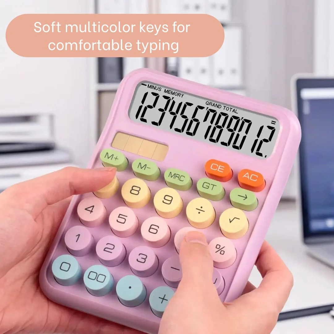Tecmarx Desktop Calculator | 12-Digit Display| Dual Power Solar & Battery, Vintage Round Key Design - Image 6