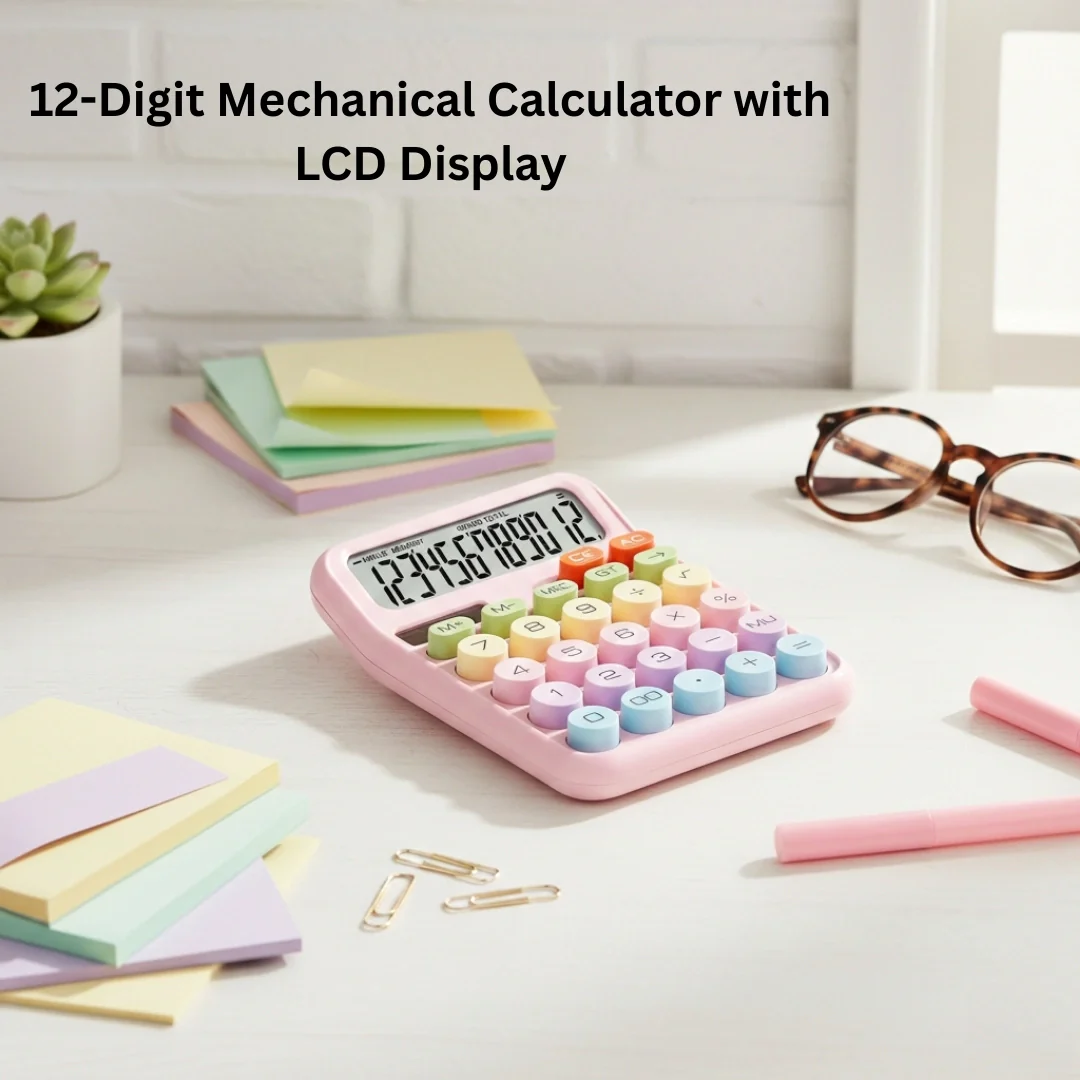 Tecmarx Desktop Calculator | 12-Digit Display| Dual Power Solar & Battery, Vintage Round Key Design - Image 9
