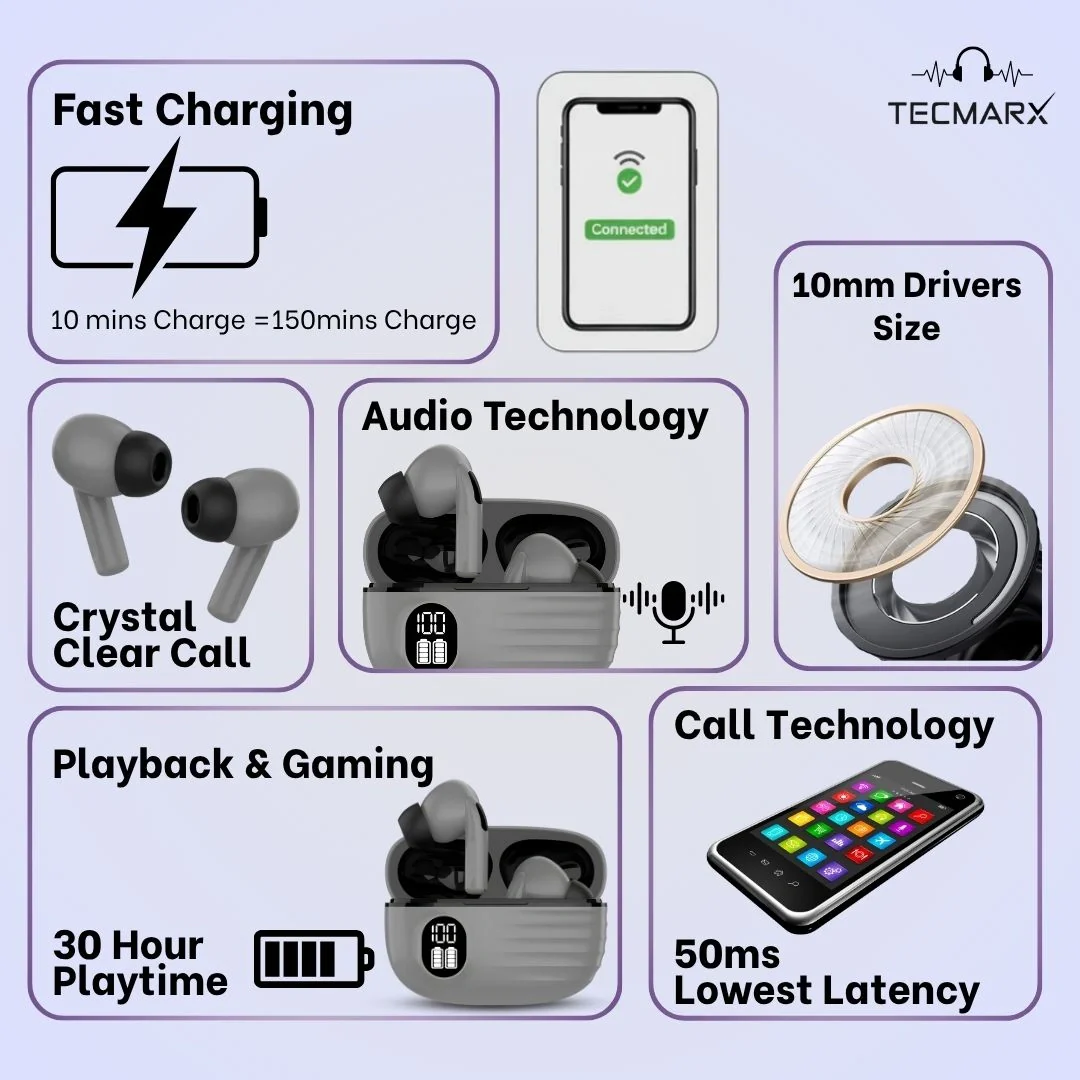 Tecmarx Nova 211 Wireless Earbud With Deep Bass & Comfortable Fit | IPX Water Resistant - Image 42