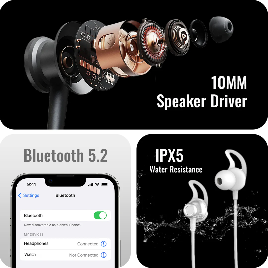 TecMarx PULSE_300 Bluetooth Neckband | 40 Hr Play Time | Powerful Bass | IPX Water Resistant | Vibration Motor - Image 5