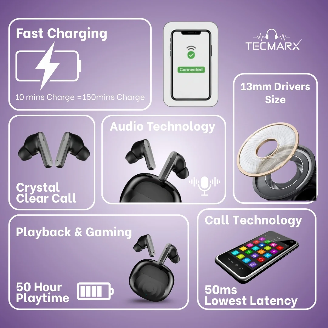 TecMarx Roar371 Bluetooth Earbuds | 50 Hr Playtime - Image 11