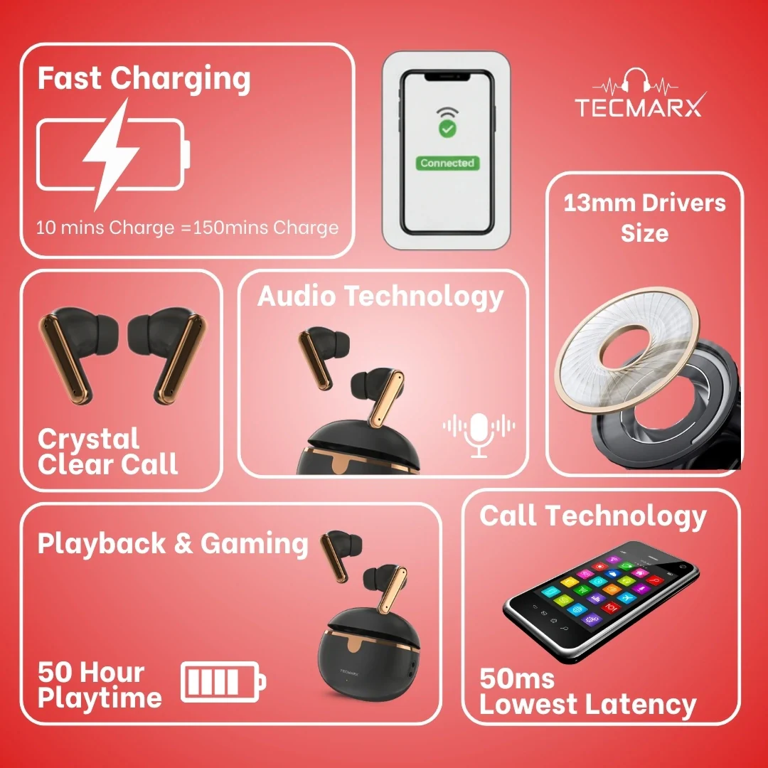 TecMarx Roar551 Bluetooth Earbuds | 50 Hr Playtime - Image 15