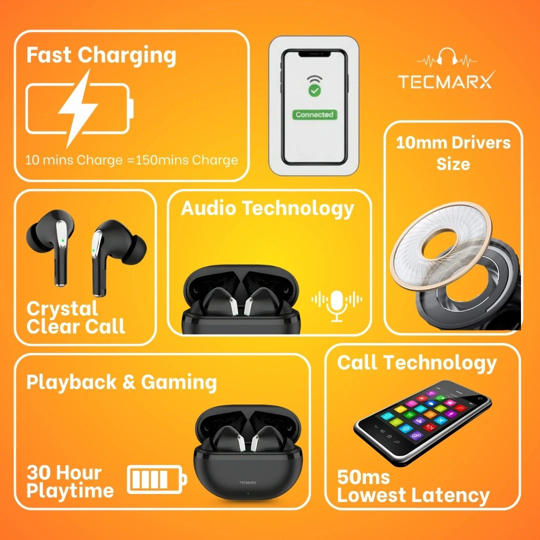 Tecmarx Royal 351 Bluetooth Earbuds | 30 Hr Playtime  | Balance Sound - Image 14
