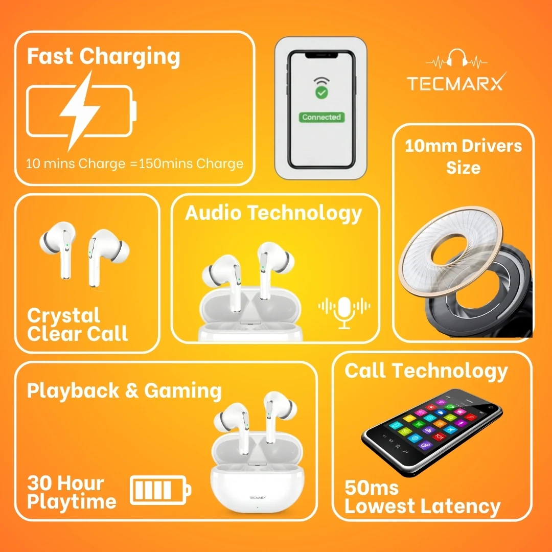 Tecmarx Royal 351 Bluetooth Earbuds | 30 Hr Playtime  | Balance Sound - Image 24