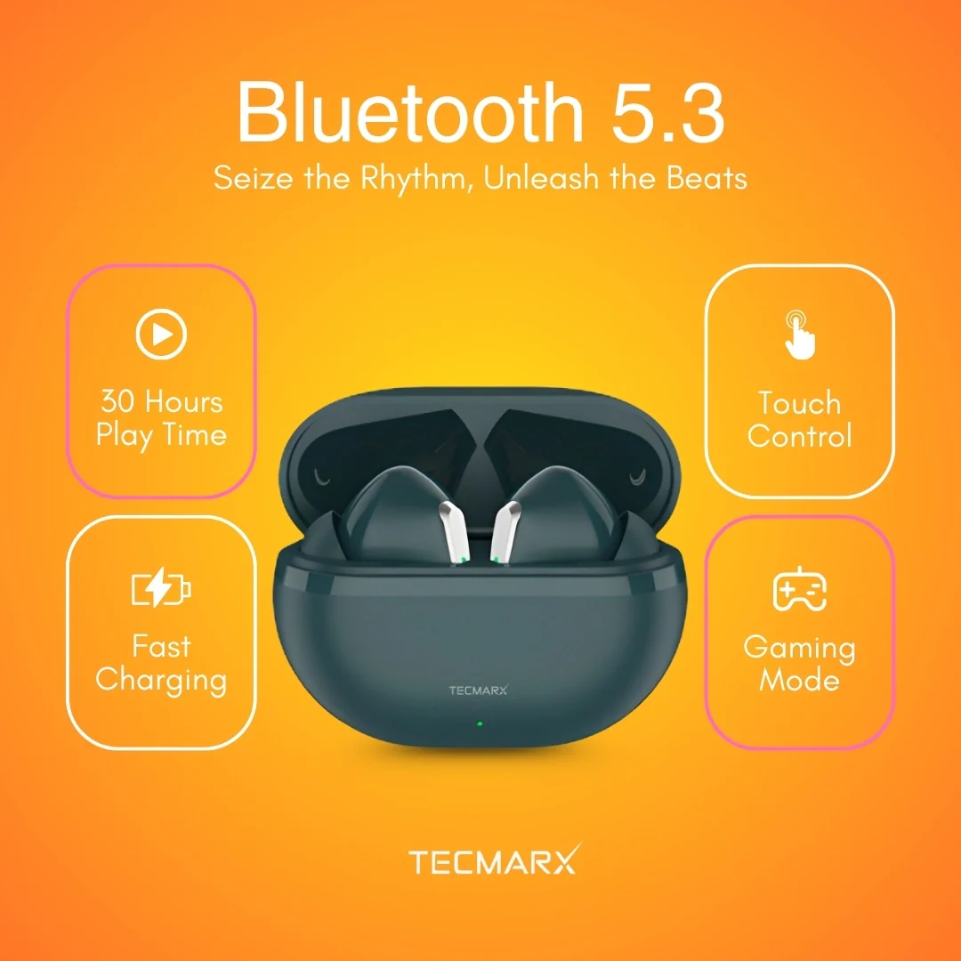 Tecmarx Royal 351 Bluetooth Earbuds | 30 Hr Playtime  | Balance Sound - Image 40
