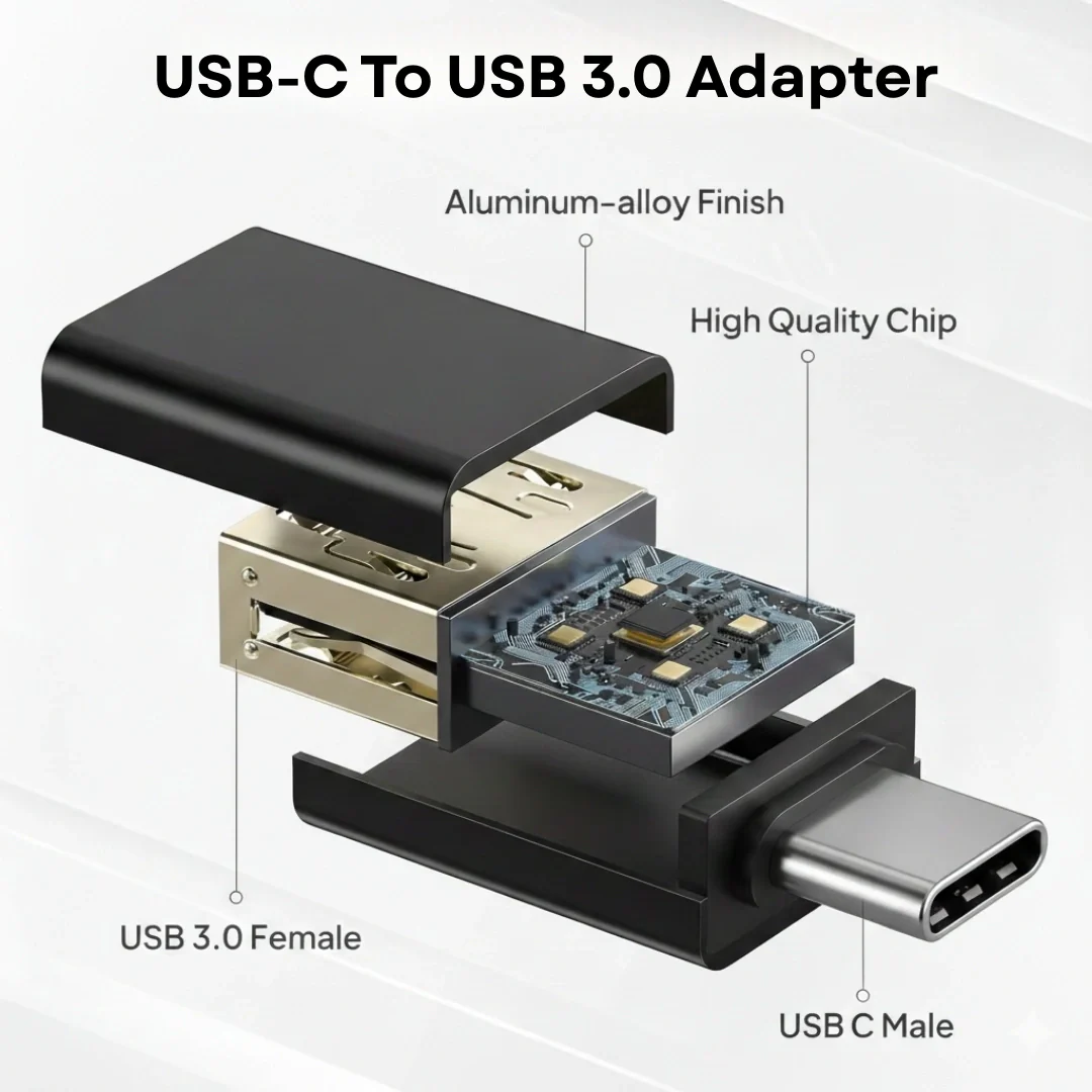 Tecmarx USB Type-A to Type-C OTG Adapter Connector | 5Gbps Fast Transfer | Fast Charging - Image 13