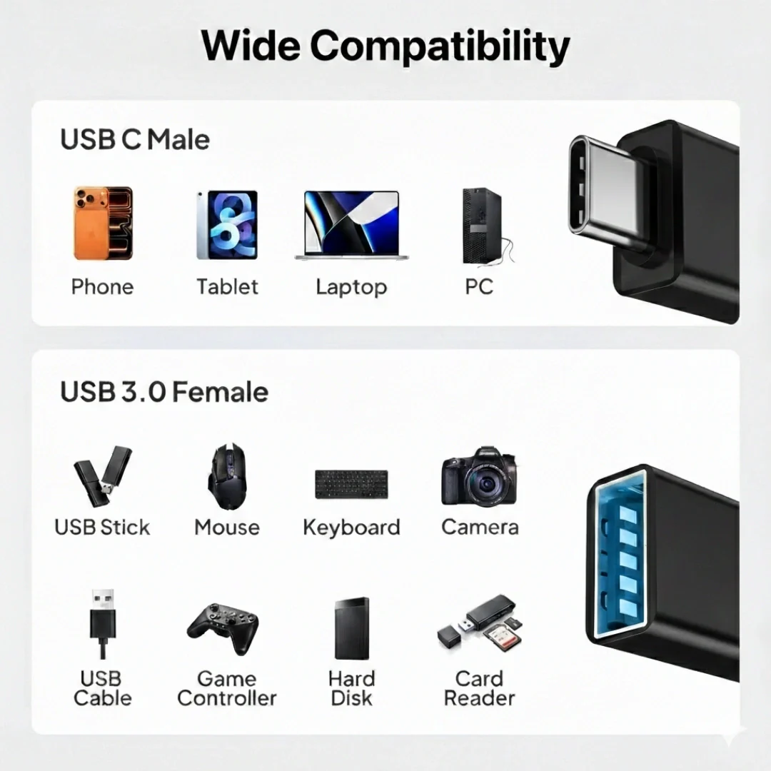 Tecmarx USB Type-A to Type-C OTG Adapter Connector | 5Gbps Fast Transfer | Fast Charging - Image 14