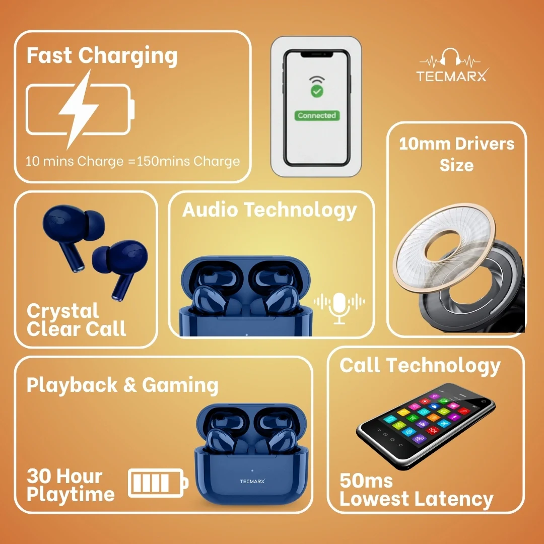 TecMarx NeoPod Bluetooth Earbuds | 30 Hr Playtime - Image 24