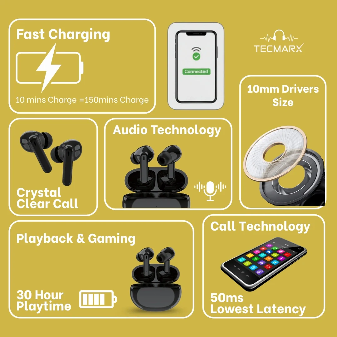 TecMarx Royal Beat Bluetooth Earbuds | 30 Hr Playtime - Image 13